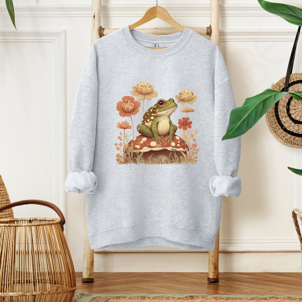 ⬇️ PRICE CUT ⬇️ Frog and Red Mushroom Cottage Core Crewneck Sweatshirt - Picture 4 of 10